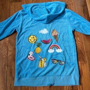 Vintage Havana Blue Hoodie with Colorful Patches
